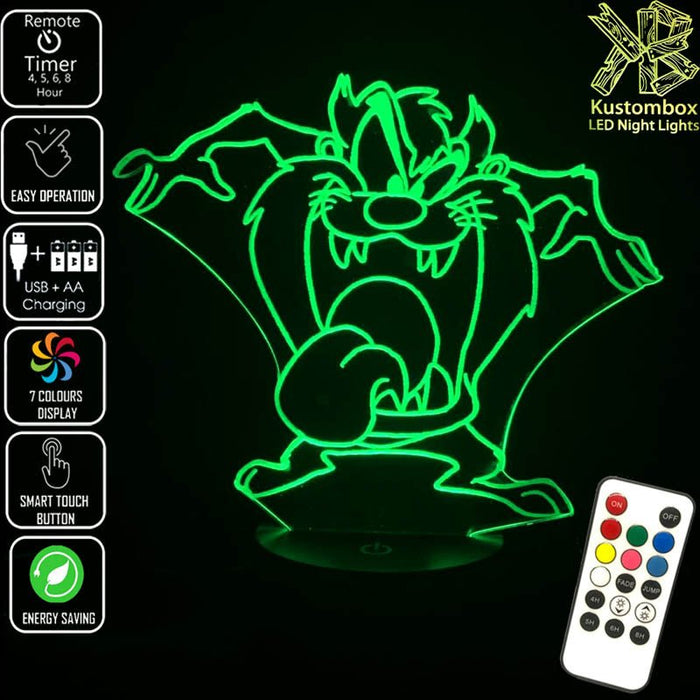 Tazzie Devil Looney Tunes Tongue Out - 3D LED Night Light 7 Colours + Remote Control - Kustombox
