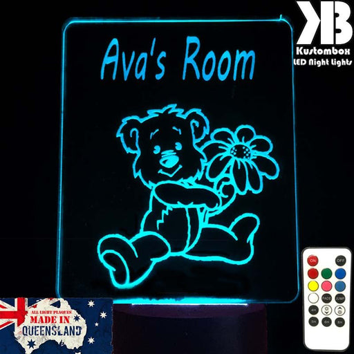 Teddy Bear Personalised Name Light - 3D LED Night Light 7 Colours + Remote Control - Kustombox