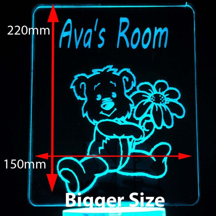Teddy Bear Personalised Name Light - 3D LED Night Light 7 Colours + Remote Control - Kustombox