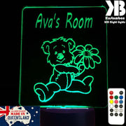 Teddy Bear Personalised Name Light - 3D LED Night Light 7 Colours + Remote Control - Kustombox