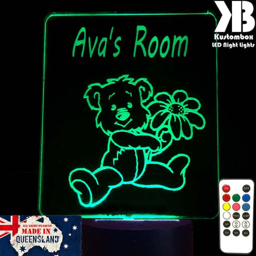 Teddy Bear Personalised Name Light - 3D LED Night Light 7 Colours + Remote Control - Kustombox