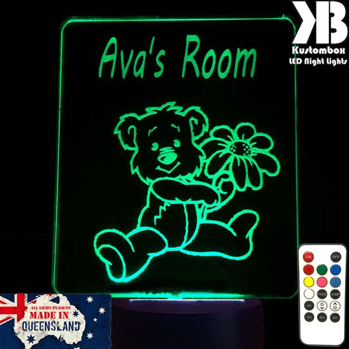 Teddy Bear Personalised Name Light - 3D LED Night Light 7 Colours + Remote Control - Kustombox