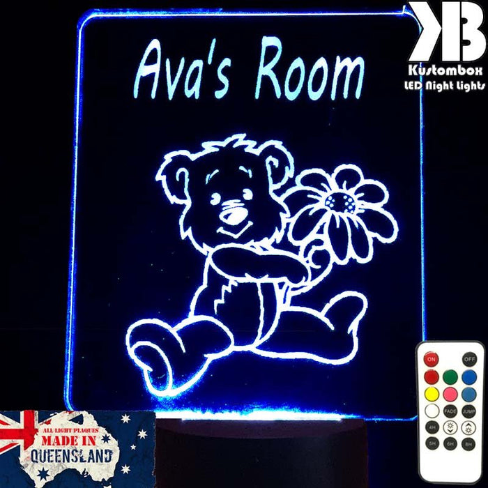 Teddy Bear Personalised Name Light - 3D LED Night Light 7 Colours + Remote Control - Kustombox