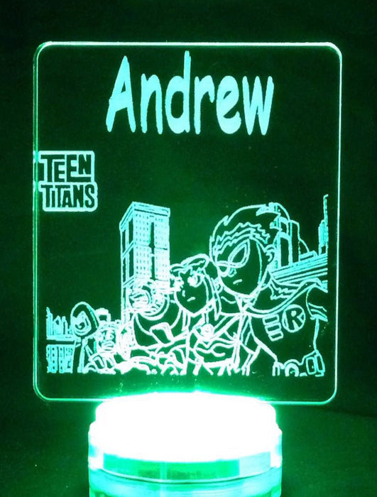 Teen Titans Personalised Name 3D LED Night Light 7 Colours + Remote Control - Kustombox