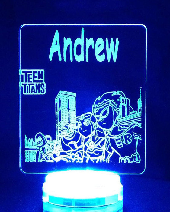 Teen Titans Personalised Name 3D LED Night Light 7 Colours + Remote Control - Kustombox