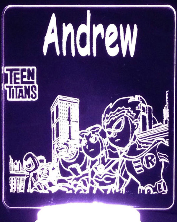 Teen Titans Personalised Name 3D LED Night Light 7 Colours + Remote Control - Kustombox