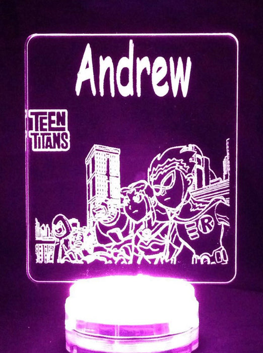 Teen Titans Personalised Name 3D LED Night Light 7 Colours + Remote Control - Kustombox