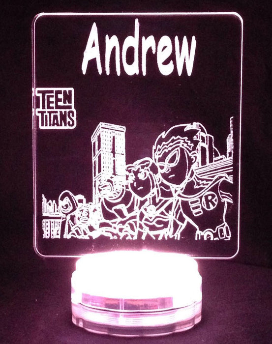 Teen Titans Personalised Name 3D LED Night Light 7 Colours + Remote Control - Kustombox