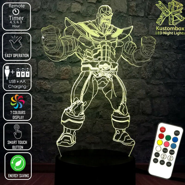 Thanos Avengers - 3D LED Night Light 7 Colours + Remote Control - Kustombox