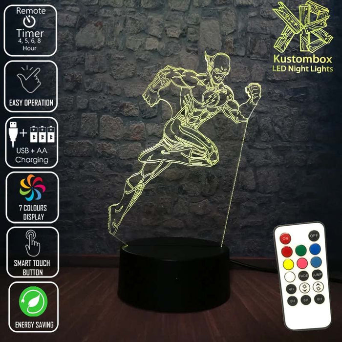 The Flash DC Comics - 3D LED Night Light 7 Colours + Remote Control - Kustombox