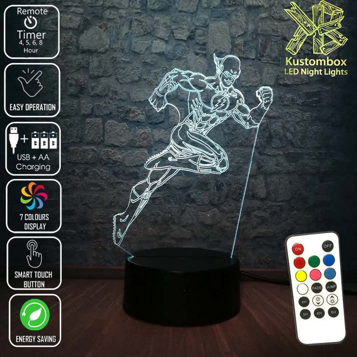 The Flash DC Comics - 3D LED Night Light 7 Colours + Remote Control - Kustombox