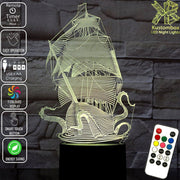 The Kraken Ship Giant Squid 3D LED Night Light 7 Colours + Remote Control - Kustombox