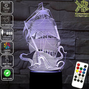 The Kraken Ship Giant Squid 3D LED Night Light 7 Colours + Remote Control - Kustombox