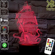 The Kraken Ship Giant Squid 3D LED Night Light 7 Colours + Remote Control - Kustombox