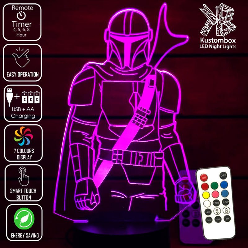 The Mandalorian Beskar Suit Statue - LED Night Light 7 Colours + Remote Control - Kustombox star wars