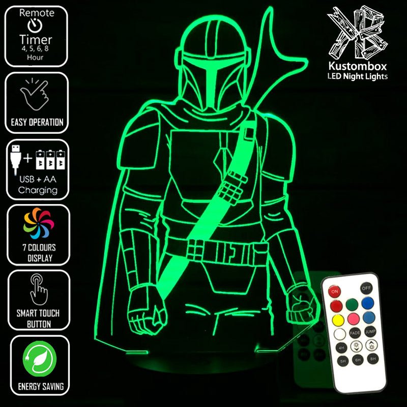 The Mandalorian Beskar Suit Statue - LED Night Light 7 Colours + Remote Control - Kustombox star wars
