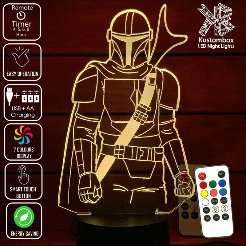 The Mandalorian Beskar Suit Statue - LED Night Light 7 Colours + Remote Control - Kustombox star wars