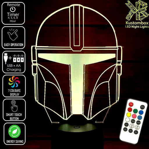 The Mandalorian beskar'gam Helmet - LED Night Light 7 Colours + Remote Control - Kustombox star wars