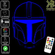 The Mandalorian beskar'gam Helmet - LED Night Light 7 Colours + Remote Control - Kustombox star wars