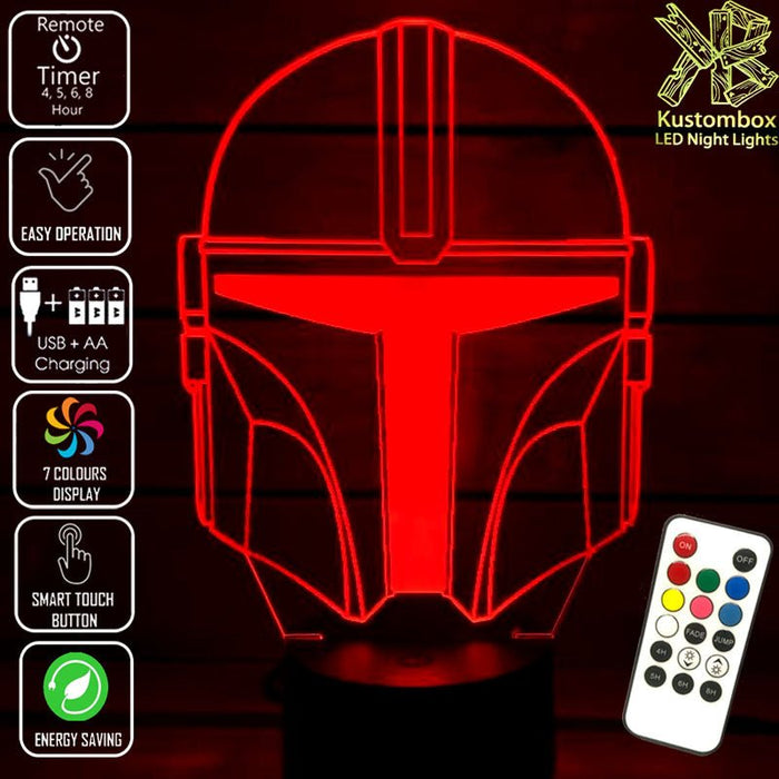 The Mandalorian beskar'gam Helmet - LED Night Light 7 Colours + Remote Control - Kustombox star wars