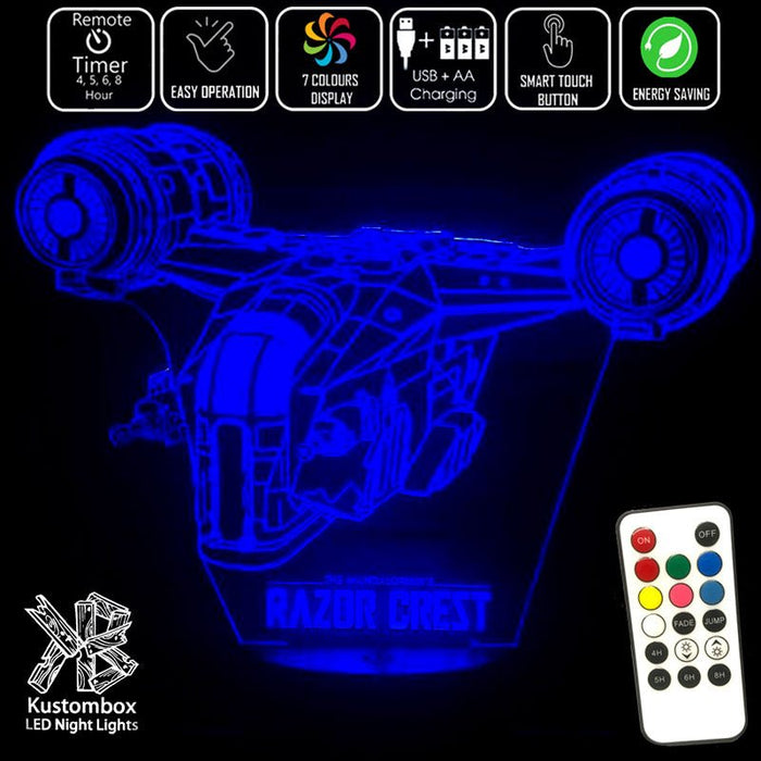 The Mandalorian Razor Crest - LED Night Light 7 Colours + Remote Control - Kustombox star wars