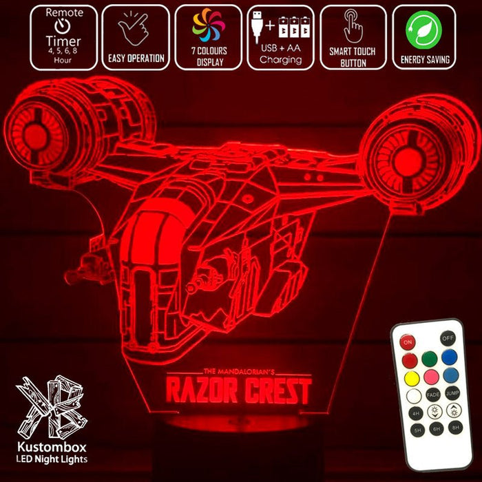 The Mandalorian Razor Crest - LED Night Light 7 Colours + Remote Control - Kustombox star wars