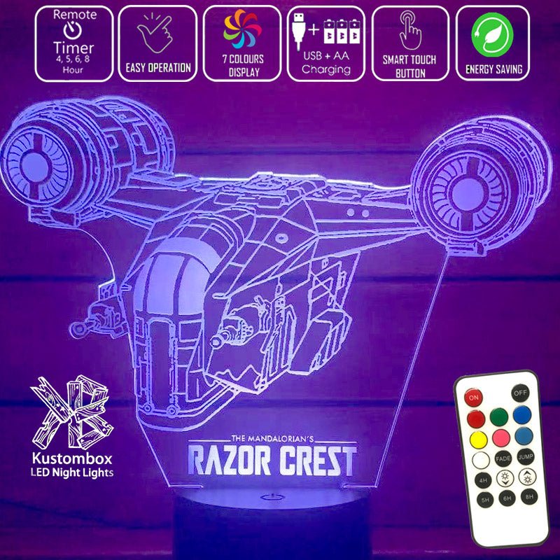 The Mandalorian Razor Crest - LED Night Light 7 Colours + Remote Control - Kustombox star wars