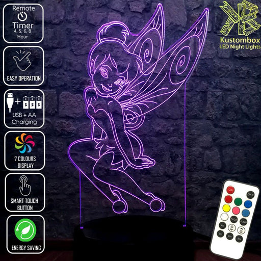 Tinkerbell Fairy Disney- 3D LED Night Light 7 Colours + Remote Control - Kustombox