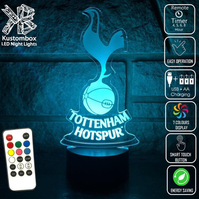 TOTTENHAM SPURS Football Club LED Night Light 7 Colours + Remote Control - Kustombox EFC SOCCER