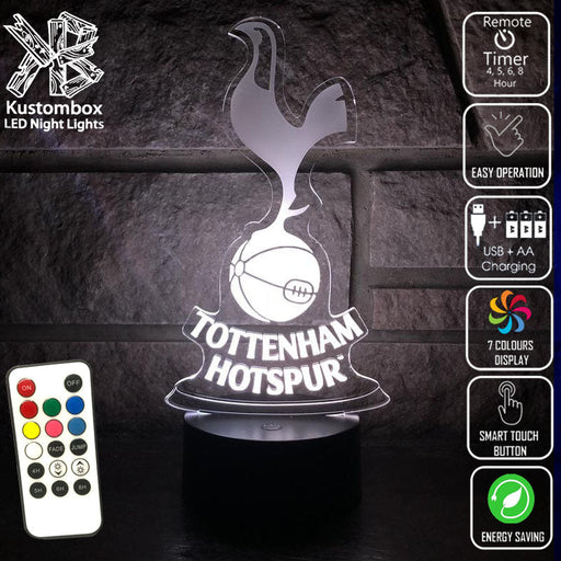 TOTTENHAM SPURS Football Club LED Night Light 7 Colours + Remote Control - Kustombox EFC SOCCER