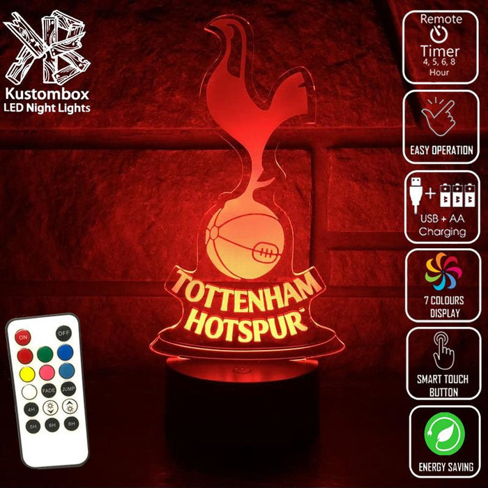 TOTTENHAM SPURS Football Club LED Night Light 7 Colours + Remote Control - Kustombox EFC SOCCER