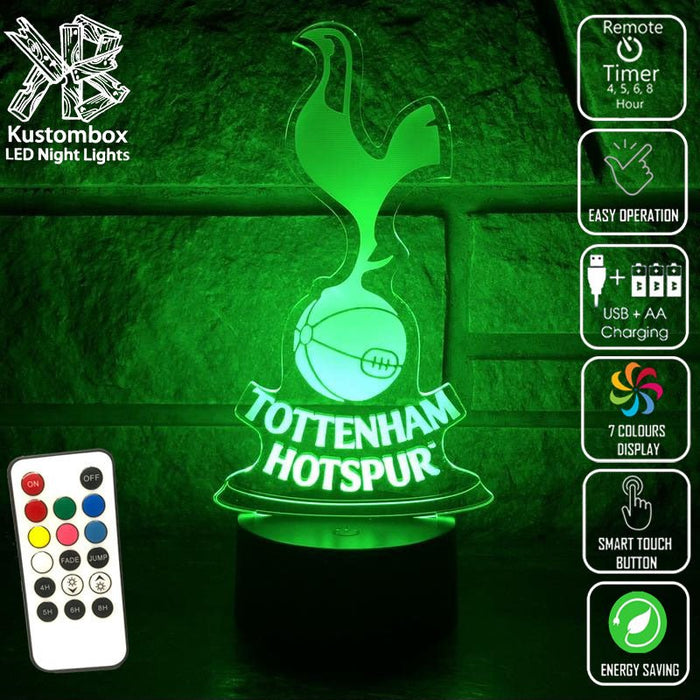 TOTTENHAM SPURS Football Club LED Night Light 7 Colours + Remote Control - Kustombox EFC SOCCER