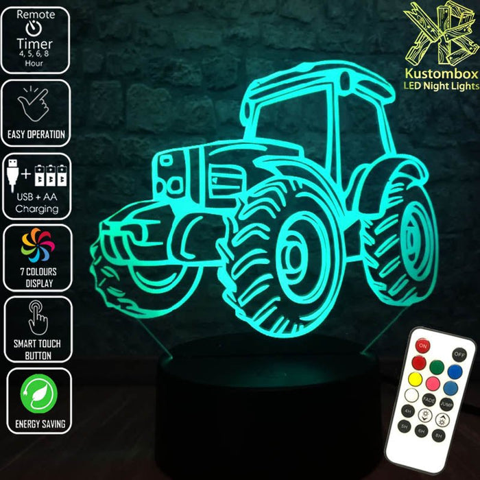 Tractor Funky Farm Machine 3D - LED Night Light 7 Colours + Remote Control - Kustombox