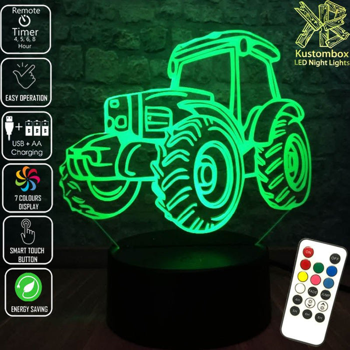 Tractor Funky Farm Machine 3D - LED Night Light 7 Colours + Remote Control - Kustombox
