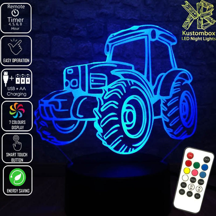 Tractor Funky Farm Machine 3D - LED Night Light 7 Colours + Remote Control - Kustombox