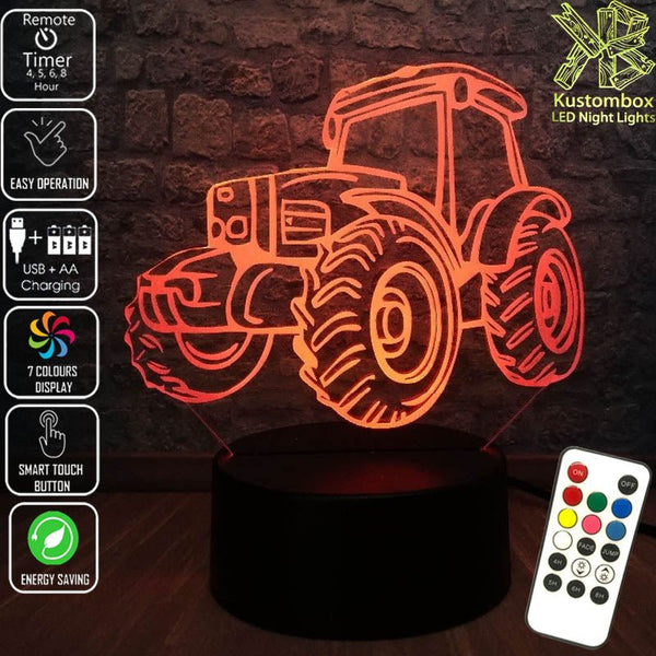 Tractor Funky Farm Machine 3D - LED Night Light 7 Colours + Remote Control - Kustombox