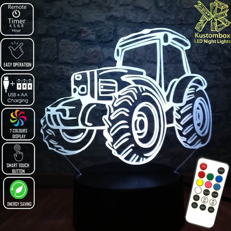 Tractor Funky Farm Machine 3D - LED Night Light 7 Colours + Remote Control - Kustombox