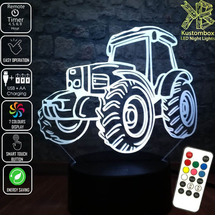 Tractor Funky Farm Machine 3D - LED Night Light 7 Colours + Remote Control - Kustombox