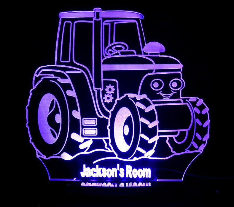 Tractor Personalised Name - 3D LED Night Light 7 Colours + Remote Control - Kustombox