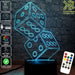 Two Dice game 3D - LED Night Light 7 Colours + Remote Control - Kustombox