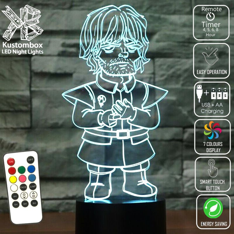 Tyrion Lannister Game of Thrones - 3D LED Night Light 7 Colours + Remote Control - Kustombox