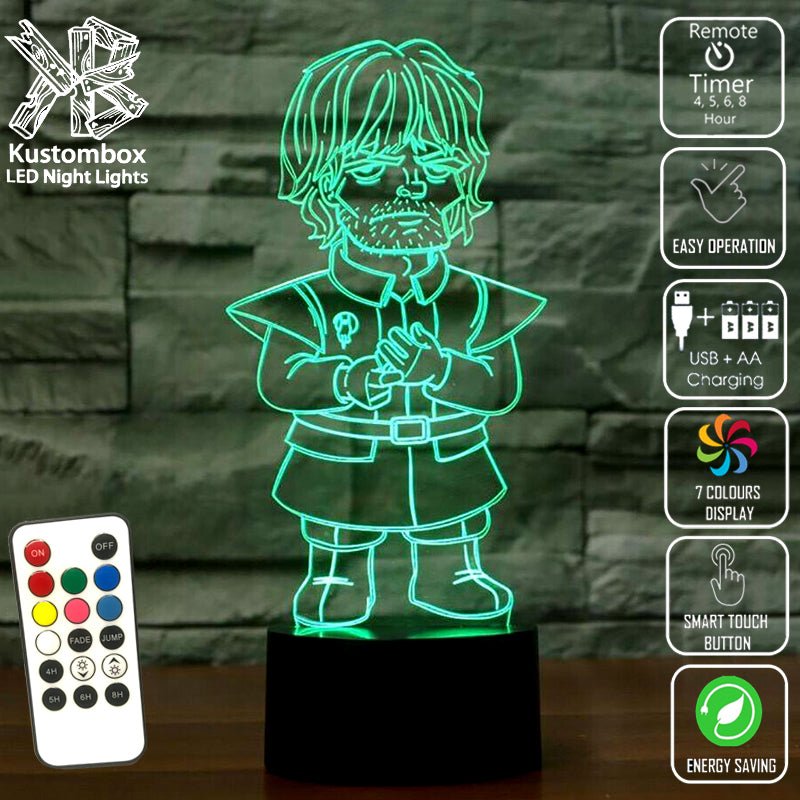 Tyrion Lannister Game of Thrones - 3D LED Night Light 7 Colours + Remote Control - Kustombox