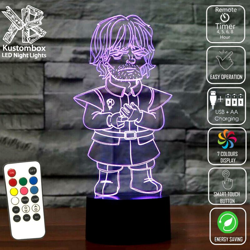 Tyrion Lannister Game of Thrones - 3D LED Night Light 7 Colours + Remote Control - Kustombox