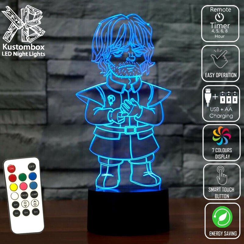 Tyrion Lannister Game of Thrones - 3D LED Night Light 7 Colours + Remote Control - Kustombox