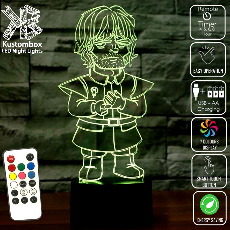 Tyrion Lannister Game of Thrones - 3D LED Night Light 7 Colours + Remote Control - Kustombox