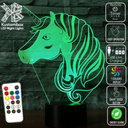 UNCORN PONY HEAD - 3D LED Night Light 7 Colours + Remote Control - Kustombox