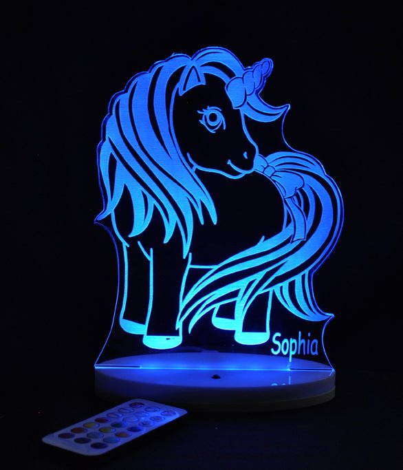 Unicorn Pony Personalised Name - 3D LED Night Light 7 Colours + Remote Control - Kustombox