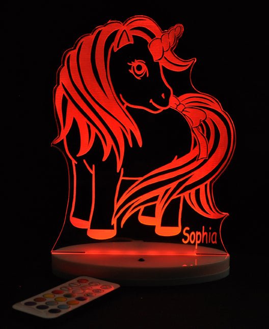 Unicorn Pony Personalised Name - 3D LED Night Light 7 Colours + Remote Control - Kustombox