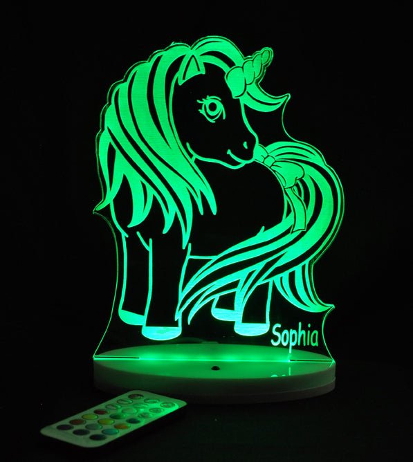 Unicorn Pony Personalised Name - 3D LED Night Light 7 Colours + Remote Control - Kustombox