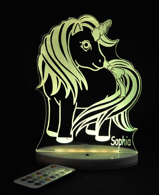 Unicorn Pony Personalised Name - 3D LED Night Light 7 Colours + Remote Control - Kustombox